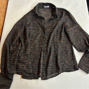 Vintage Kasper Women’s Sheer Zebra Print Button Down Shirt - Size 10